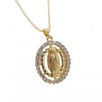 Cubic Zircon Micro Pave Brass Necklace, Virgin Mary, real gold plated, oval chain & micro pave cubic zirconia & for woman & hollow Approx 15.7 Inch 