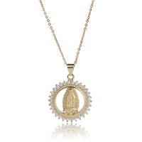 Cubic Zircon Micro Pave Brass Necklace, with 1.96inch extender chain, Virgin Mary, real gold plated, oval chain & micro pave cubic zirconia & for woman & hollow Approx 15.7 Inch 