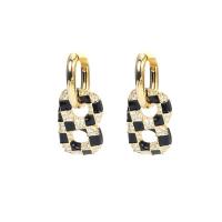 Huggie Hoop Drop Earring, Brass, gold color plated, micro pave cubic zirconia & for woman & enamel, black, 11mm 