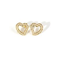 Brass Stud Earring, Heart, gold color plated, for woman & hollow 