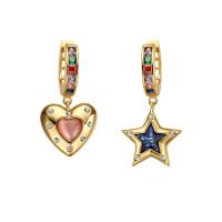 Boucles d'oreilles asymétriques, laiton, Placage de couleur d'or, pavé de micro zircon & pour femme, multicolore, 3.3*1.7cm,3.7*1.8cm, Vendu par paire