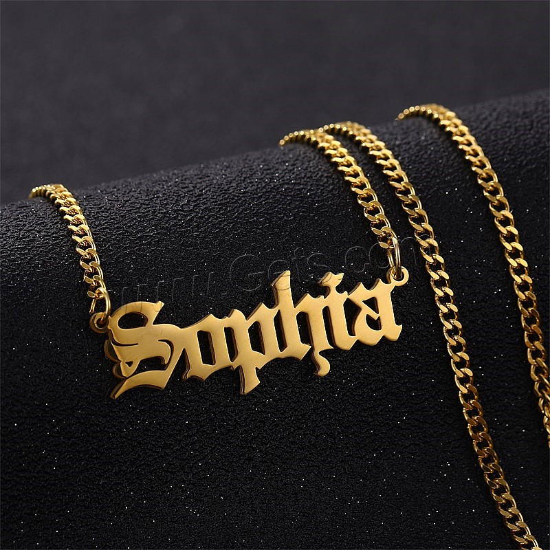 Stainless Steel Jewelry Necklace, 304 Stainless Steel, with 1.97inch extender chain, Alphabet Letter, Vacuum Ion Plating, Each custom text must be less than 10 letters & fashion jewelry & Unisex, more colors for choice, Length:Approx 17.72 Inch, Sold By PC