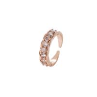 Brass Cuff Finger Ring, Adjustable & micro pave cubic zirconia & for woman, rose gold color, 17mm 