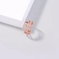 Brass Cuff Finger Ring, Adjustable & micro pave cubic zirconia & for woman, rose gold color, 17mm 