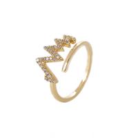 Brass Cuff Finger Ring, Adjustable & micro pave cubic zirconia & for woman, golden, 17mm 