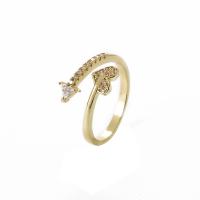 Brass Cuff Finger Ring, Adjustable & micro pave cubic zirconia & for woman, golden, 17mm 