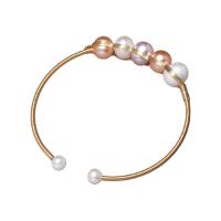 Cultured Freshwater Pearl Brass Bracelet, with Freshwater Pearl, Round, gold color plated, for woman 9-10mm .09 Inch 