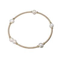 Cultured Freshwater Pearl Brass Bracelet, with Freshwater Pearl, Round, gold color plated, for woman 6-7mm .09 Inch 