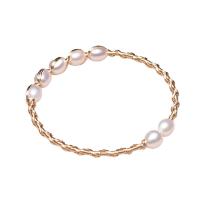 bracelet en laiton de perle d'eau douce cultivée, avec perle d'eau douce cultivée, riz, Placage de couleur d'or, pour femme, blanc, 7-8mm .09 pouce, Vendu par PC