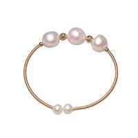 bracelet en laiton de perle d'eau douce cultivée, avec perle d'eau douce cultivée, Rond, Placage de couleur d'or, pour femme, blanc, 10-11mm .3 pouce, Vendu par PC