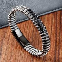 cuir PU bracelet, avec Acier inoxydable 304, Placage ionique sous vide, pour homme, noire .2 , Vendu par PC