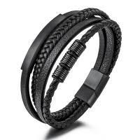 cuir PU bracelet, avec acier inoxydable 316L, Placage sous vide, pour homme, plus de couleurs à choisir .26 pouce, Vendu par PC