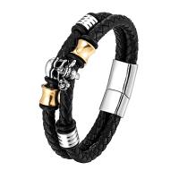 cuir PU bracelet, avec acier inoxydable 316L, Placage sous vide, pour homme, noire .26 pouce, Vendu par PC