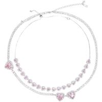 Zink Legierung Straßkette, Zinklegierung, mit Verlängerungskettchen von 2.36inch, Herz, Platinfarbe platiniert, Koreanischen Stil & verschiedene Stile für Wahl & für Frau & mit Strass, Länge:ca. 15.3 ZollInch, verkauft von PC