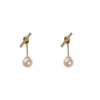 Plastic Pearl Zinc Alloy Earring, with Plastic Pearl, plated, for woman & with rhinestone 