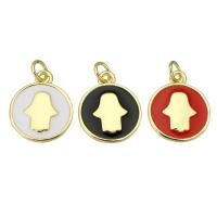 Enamel Brass Pendants, Flat Round, gold color plated Approx 3mm 