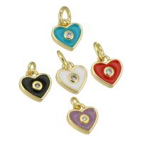 Colgantes de latón del esmalte, metal, Corazón, chapado en color dorado, micro arcilla de zirconia cúbica, más colores para la opción, 7x7x2mm, agujero:aproximado 2mm, Vendido por UD