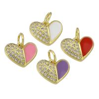 Cubic Zirconia Micro Pave Brass Pendant, Heart, gold color plated, micro pave cubic zirconia & enamel Approx 3mm 