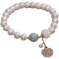 bracelet en laiton de perle d'eau douce cultivée, avec laiton, La longévité de verrouillage, Placage de couleur d'or, pour femme & émail .09 pouce, Vendu par brin