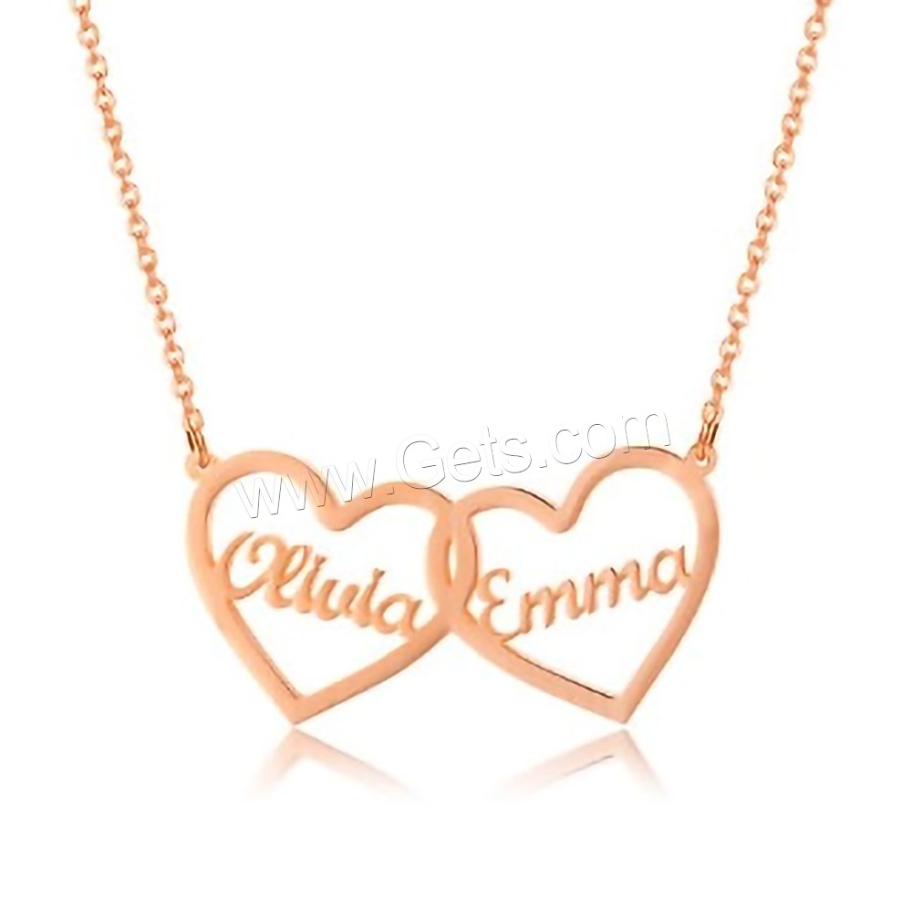 304 Stainless Steel Necklace, with 1.97inch extender chain, Heart, Vacuum Ion Plating, Each custom text must be less than 10 letters & fashion jewelry & Unisex, more colors for choice, Length:Approx 17.72 Inch, Sold By PC