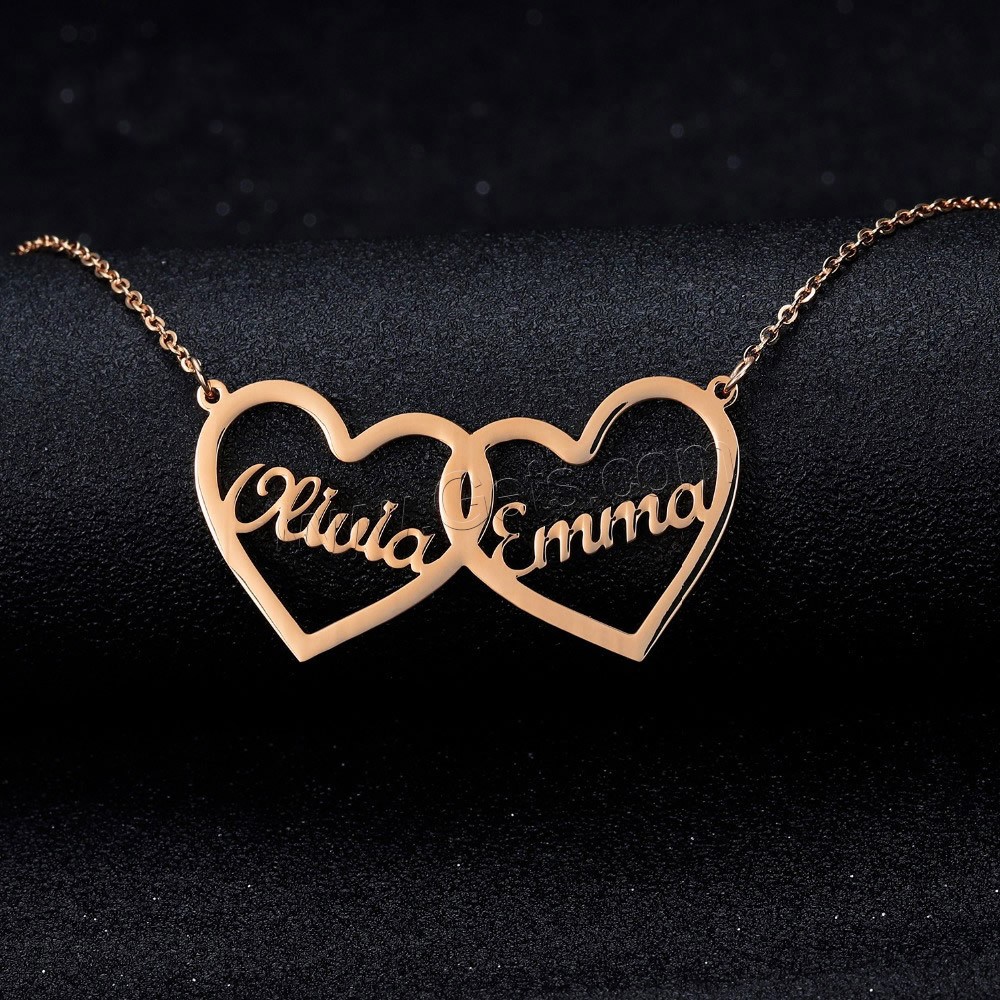 304 Stainless Steel Necklace, with 1.97inch extender chain, Heart, Vacuum Ion Plating, Each custom text must be less than 10 letters & fashion jewelry & Unisex, more colors for choice, Length:Approx 17.72 Inch, Sold By PC