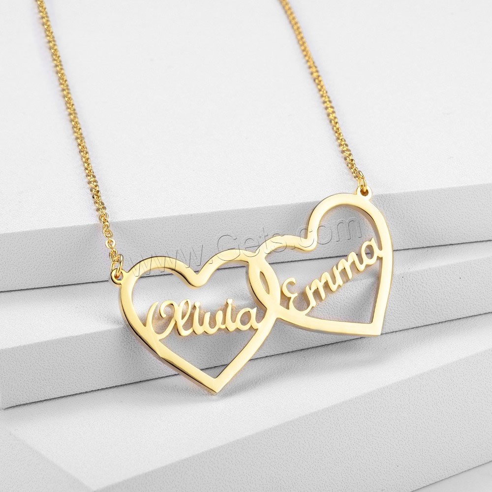 304 Stainless Steel Necklace, with 1.97inch extender chain, Heart, Vacuum Ion Plating, Each custom text must be less than 10 letters & fashion jewelry & Unisex, more colors for choice, Length:Approx 17.72 Inch, Sold By PC