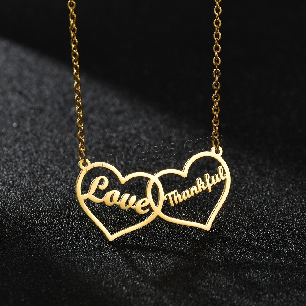 304 Stainless Steel Necklace, with 1.97inch extender chain, Heart, Vacuum Ion Plating, Each custom text must be less than 10 letters & fashion jewelry & Unisex, more colors for choice, Length:Approx 17.72 Inch, Sold By PC