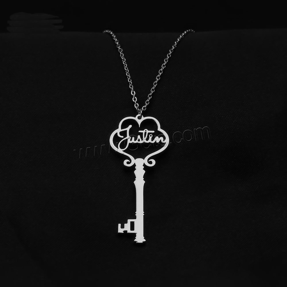 304 Stainless Steel Necklace, with 1.97inch extender chain, Key, Vacuum Ion Plating, Each custom text must be less than 10 letters & fashion jewelry & Unisex, more colors for choice, Length:Approx 17.72 Inch, Sold By PC