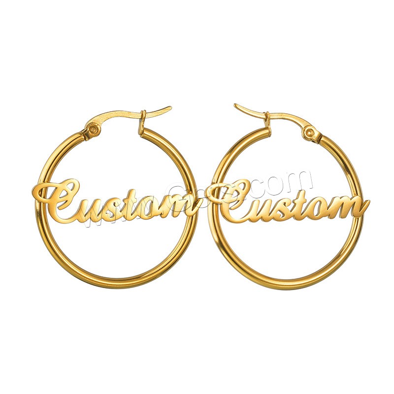 Stainless Steel Hoop Earring, 304 Stainless Steel, Vacuum Ion Plating, Each custom text must be less than 10 letters & fashion jewelry & different size for choice & for woman, more colors for choice, Sold By Pair