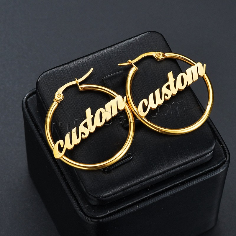 Stainless Steel Hoop Earring, 304 Stainless Steel, Vacuum Ion Plating, Each custom text must be less than 10 letters & fashion jewelry & different size for choice & for woman, more colors for choice, Sold By Pair