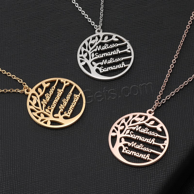 304 Stainless Steel Necklace, with 1.97inch extender chain, Vacuum Ion Plating, Each custom text must be less than 10 letters & fashion jewelry & for woman, more colors for choice, 35mm, Length:Approx 17.72 Inch, Sold By PC