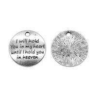 Zinc Alloy Message Pendants, Round, antique silver color plated, vintage & Unisex 