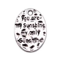 Zinc Alloy Message Pendants, Oval, antique silver color plated, vintage & Unisex 