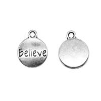 Zinc Alloy Message Pendants, Round, antique silver color plated, vintage & Unisex 