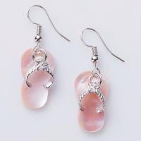 coquille rose Boucle d'oreille goutte, avec alliage de zinc, Pantoufle, Placage de couleur argentée, pour femme, rose Vendu par paire