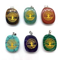 Gemstone Brass Pendants, with Brass, irregular, silver color plated 