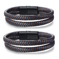 Acier inoxydable 304 bracelet, avec Cuir, Double couche & bijoux de mode & pour homme, 29.5mm*14.5mm,7mm Environ 7.5 pouce, Vendu par PC