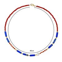 Glass Seed Beads Necklace, Seedbead, with Lapis Lazuli & Plastic Pearl, Bohemian style & for woman Approx 15.7 Inch 