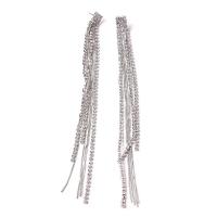 Fashion Fringe Earrings, Rhinestone, with Brass, Tassel, plated, fashion jewelry & for woman 