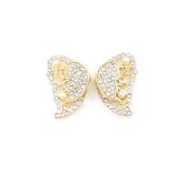 Zinc alliage strass Stud Earring, alliage de zinc, papillon, Placage de couleur d'or, pour femme & avec strass Vendu par paire