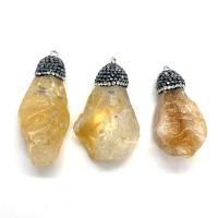 Natural Quartz Pendants, Citrine, with Rhinestone Clay Pave, irregular, Unisex, yellow, 16x42- 