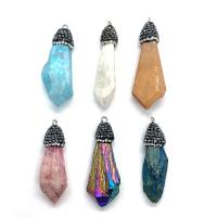 Natural Quartz Pendants, with Rhinestone Clay Pave, irregular, Unisex 10x43- 