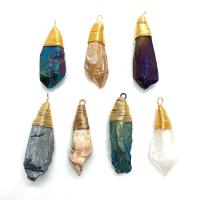 Natural Quartz Pendants, with Brass, irregular, gold color plated, Unisex 13x50- 