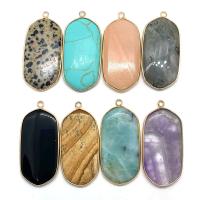 Gemstone Brass Pendants, Natural Stone, with Brass, Oval, gold color plated & Unisex 