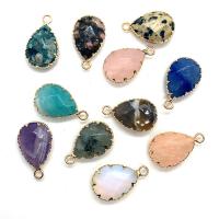 Gemstone Brass Pendants, Natural Stone, with Brass, Teardrop, gold color plated & Unisex & faceted 