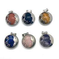 Gemstone Zinc Alloy Pendants, Natural Stone, with Zinc Alloy, Flat Round, platinum color plated & Unisex 