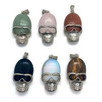 Gemstone Zinc Alloy Pendants, Natural Stone, with Zinc Alloy, Skull, platinum color plated & Unisex 