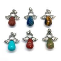 Gemstone Zinc Alloy Pendants, Natural Stone, with Zinc Alloy, Angel, platinum color plated & Unisex 