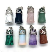 Gemstone Zinc Alloy Pendants, Natural Stone, with Zinc Alloy, Column, platinum color plated & Unisex 