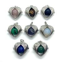 Gemstone Zinc Alloy Pendants, Natural Stone, with Zinc Alloy, Heart, platinum color plated & Unisex 